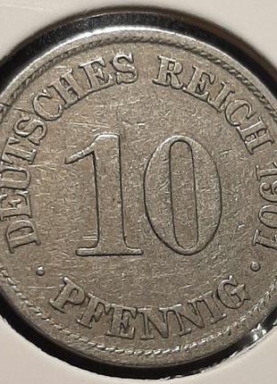 Монета Німеччина 10 пфенігів, 1901 року, Мітка монетного двору...