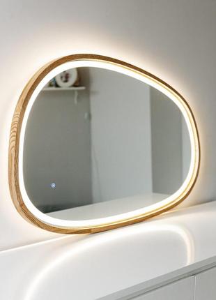 Зеркало деревянное асимметричное с led-подсветкой и сенсором l...
