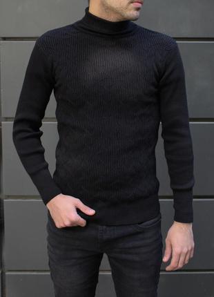 Чорний чоловічий светр з високим коміром | туреччина | 70% акр...