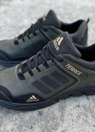 Мужские кроссовки adidas terrex хаки кожаные