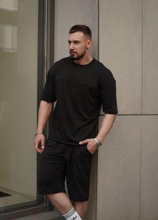 Мужской летний костюм футболка + шорты oversize черный