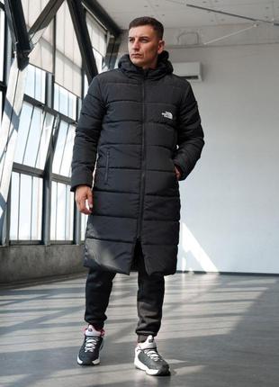 Зимнее спортивное пальто мужское черное tnf из плащевки