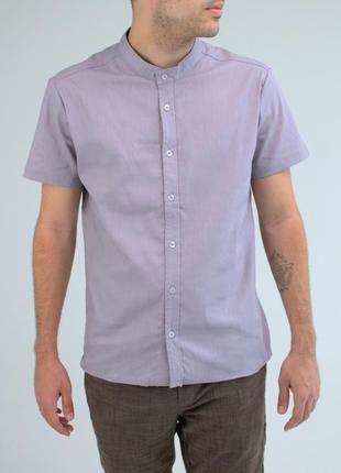 Льняная рубашка с коротким рукавом серого цвета
