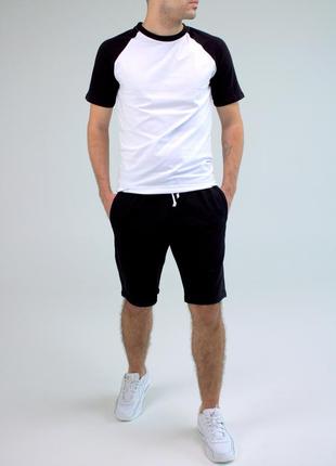 Чоловічий спортивний костюм шорти + футболка білий з чорним
