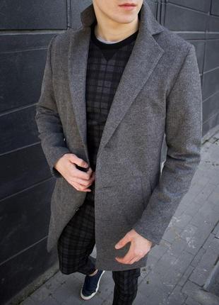 Чоловіче кашемірове сіре пальто однобортне класичне