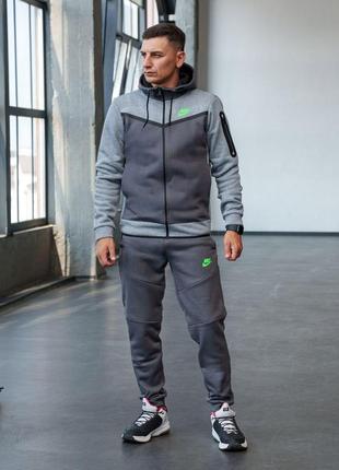 Мужской утепленный спортивный костюм nike tech серый