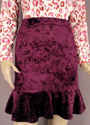 Брендовая бордовая юбка мини "ovs" мраморный велюр. размер м.