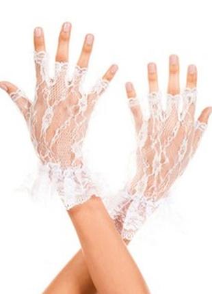 Кружевные перчатки без пальцев/ажурные белые гипюровые митенки...