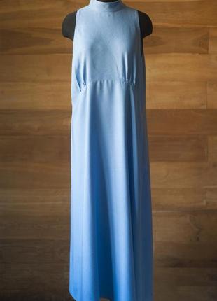 Голубое льняное платье макси женское zara, размер xl