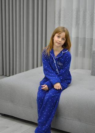 Стильная детская пижама 122-140 для девочки на пуговицах флис ...