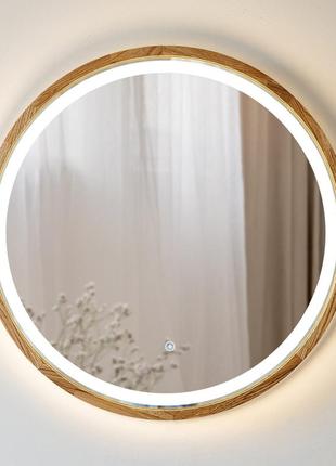 Зеркало деревянное круглое с led-подсветкой и сенсором luxury ...