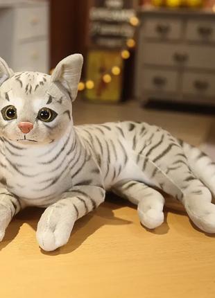 Мягкая игрушка реалистичный серый кот 29см
