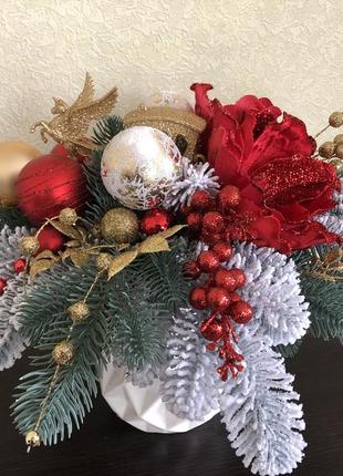 Новорічна композиція/різдвяний декор у керамічній вазі "золоти...