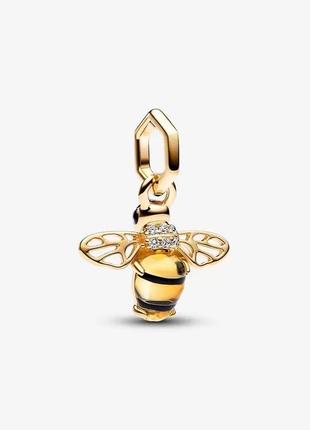 Серебряная бусина-подвеска «сияющая пчелка» в позолоте shine