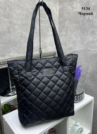 Женская качественная сумка стеганая плотная плащевка а4 черная