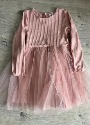 Платье с фатиновой юбкой, 104-110 см, розовое