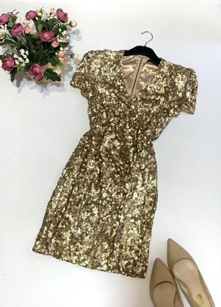 Шикарное золотистое платье в пайетки french connection