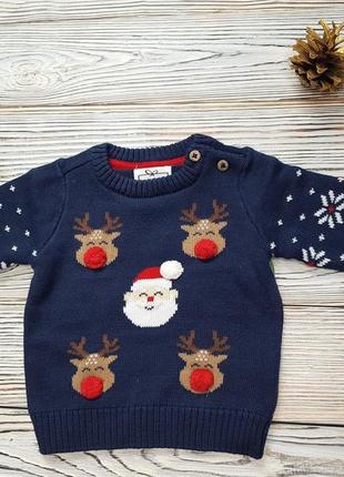 Ошатний теплий новорічний светр, кофта для хлопчика на 2-3 міс...