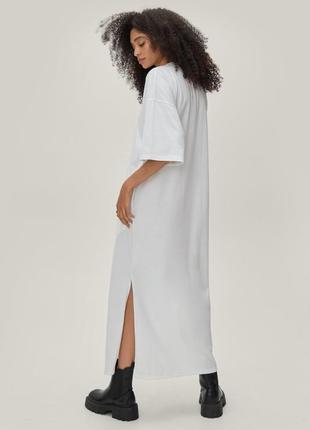 Длинное белое платье-футболка с разрезами размера s от nasty gal