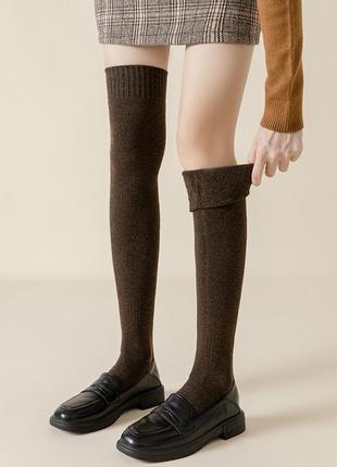 Высокие носки зимние шоколадные 1513 коричневые теплые чулки м...