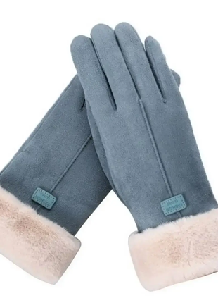 Женские перчатки сенсорные теплые штучная замша с мехом