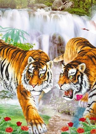 Набір для вишивання хрестиком пейзаж тигри біля водоспаду 90*6...