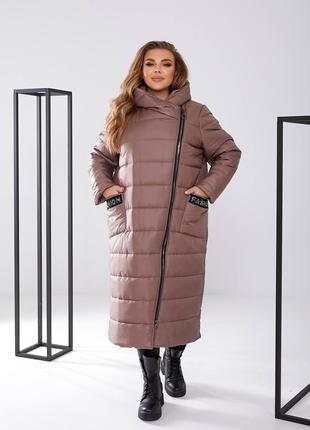 Женская куртка-пальто из плащевки цвет мокко р.48/50 448147