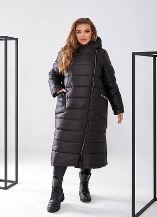 Женская куртка-пальто из плащевки цвет черный р.48/50 448146