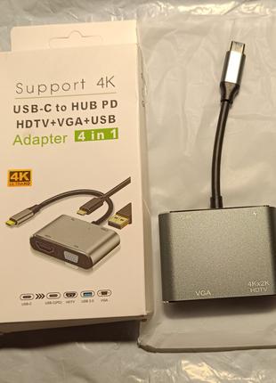 HUB хаб Type C - USB3.0 + HDMI +VGA (PD 87Wt) for MacBook