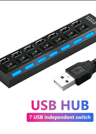 USB-разветвитель OLAF, 7 портов, USB 2,0, цвет черный
