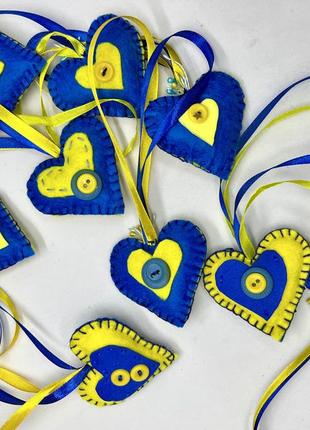10 фетровых сердец фетр желто-голубые сердца украинская подвеска