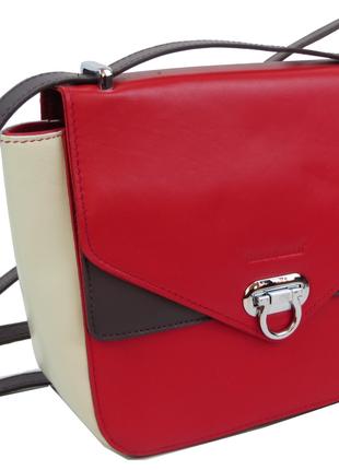 Небольшая женская кожаная сумка Giorgio Ferretti красная с беж...