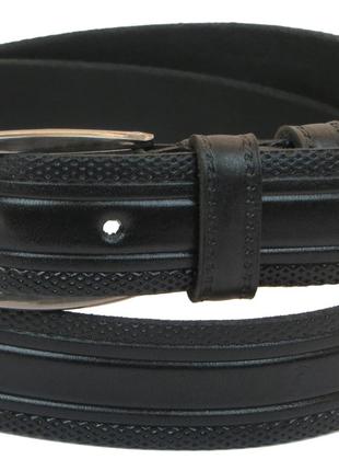 Мужской кожаный ремень под брюки Skipper 1044-35 черный 3,5 см