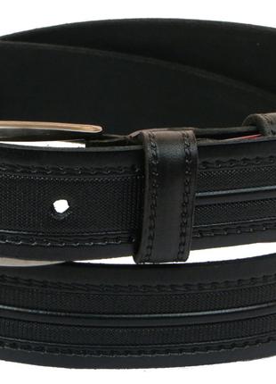 Мужской кожаный ремень под брюки Skipper 1003-35 черный 3,5 см