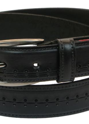Мужской кожаный ремень под брюки Skipper 1048-35 черный 3,5 см
