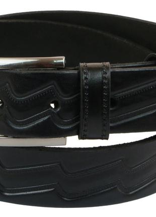 Мужской кожаный ремень под брюки Skipper 1020-35 черный 3,5 см