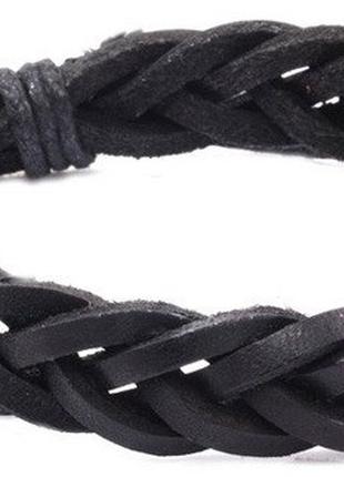 Кожаный наручный браслет косичка Casco черный