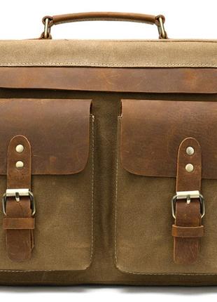 Сумка-портфель мужская текстильная с кожаными вставками Vintag...