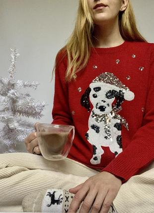 Новогодний свитер с собакой далматинцем