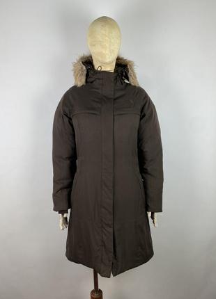 Оригінльна жіноча пухова парка the north face hyvent brown lon...