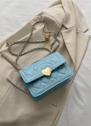 Женская классическая сумка кросс-боди на цепочке 10216 голубая