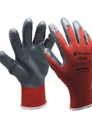 Перчатки защитные RED NITRILE, пара Wurth, размер 8