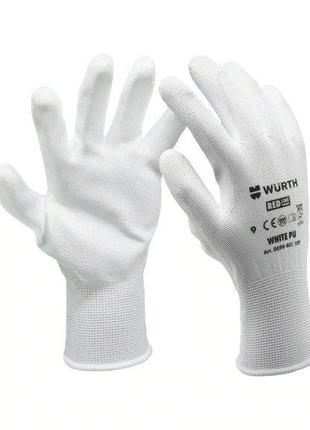 Перчатки защитные, белые, PU, Red Line Wurth, размер 8