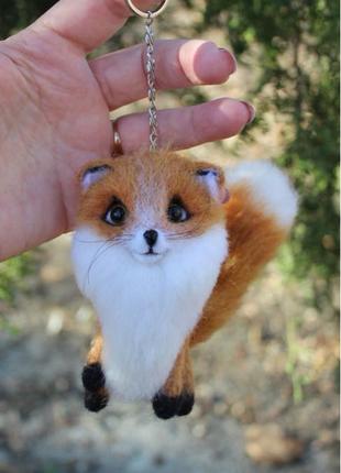 Іграшка валяна лисичка мідна з шерсті брелок лиса інтерєрна лис