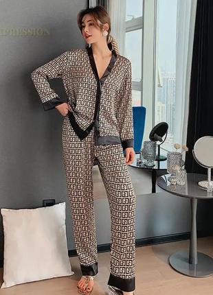 Шикарная шелковая атласная пижама домашний костюм  р.38m/40l/xl