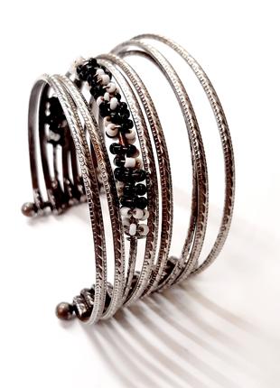 Металлический винтажный браслет серебряного цвета с бисером
