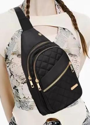 Женская сумка нагрудная brand jingpin бананка нейлоновая черная