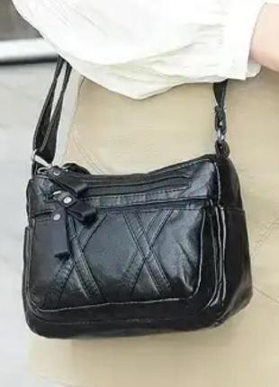 Женская сумка через плечо кожаная brand jingpin черная кросс-боди