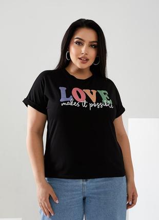 Женская футболка LOVE цвет черный р.52/54 432469