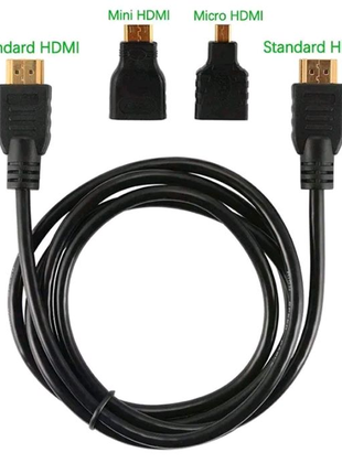 Мини HDMI адаптер Micro HDMI 3 в 1, состоящий из 1м  HD кабеля HD